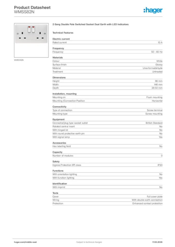Image Hager Product data sheet WMSS82N  | Hager