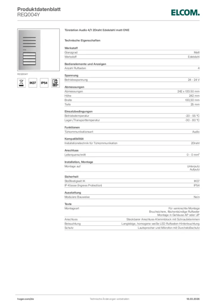 Bild Elcom Produktdatenblatt REQ004Y | Hager Deutschland