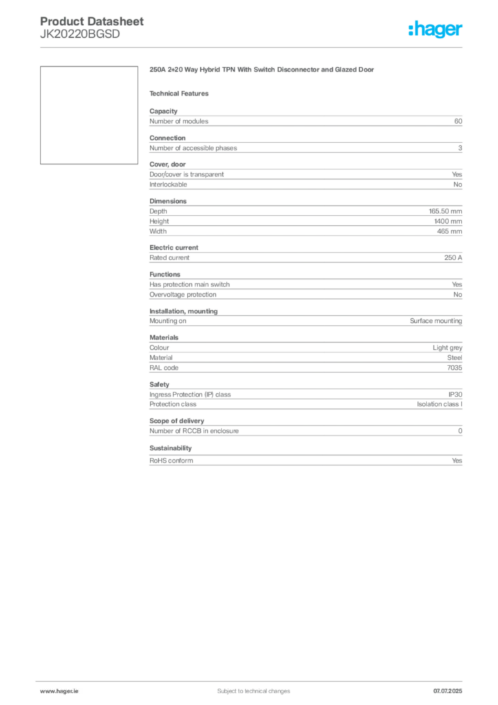 Image Hager Product data sheet JK20220BGSD  | Hager