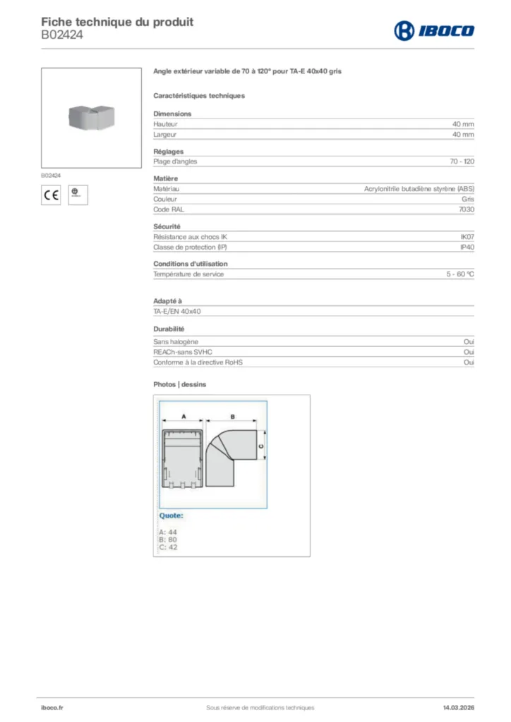Image Iboco Fiche technique du produit B02424 | Hager France