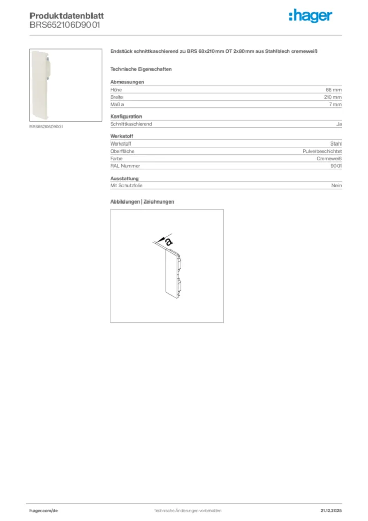 Bild Hager Produktdatenblatt BRS652106D9001 | Hager Deutschland