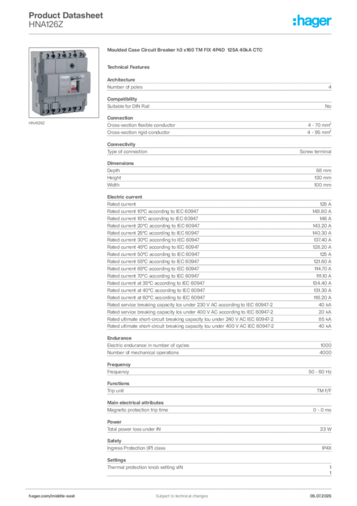 Image Hager Product data sheet HNA126Z  | Hager