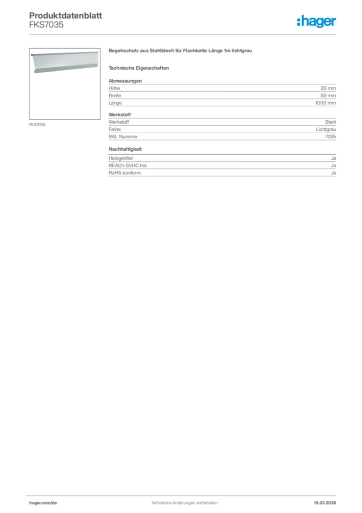 Bild Hager Produktdatenblatt FKS7035 | Hager Deutschland