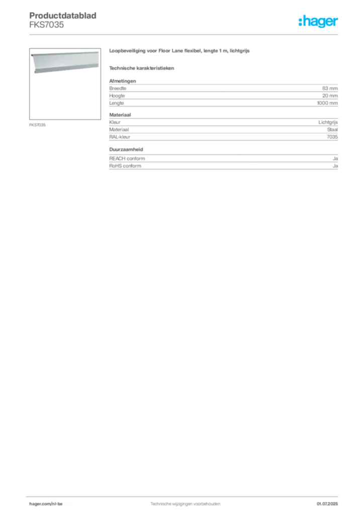 Afbeelding Hager Productdatablad FKS7035 | Hager Belgium
