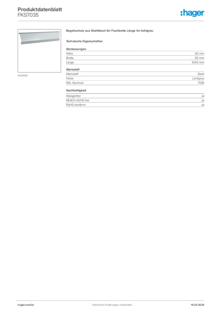 Bild Hager Produktdatenblatt FKS7035 | Hager Deutschland