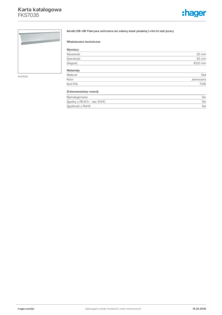 Zdjęcie Hager Karta katalogowa FKS7035 | Hager Polska
