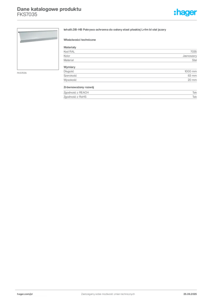 Zdjęcie Hager Dane katalogowe produktu FKS7035 | Hager Polska