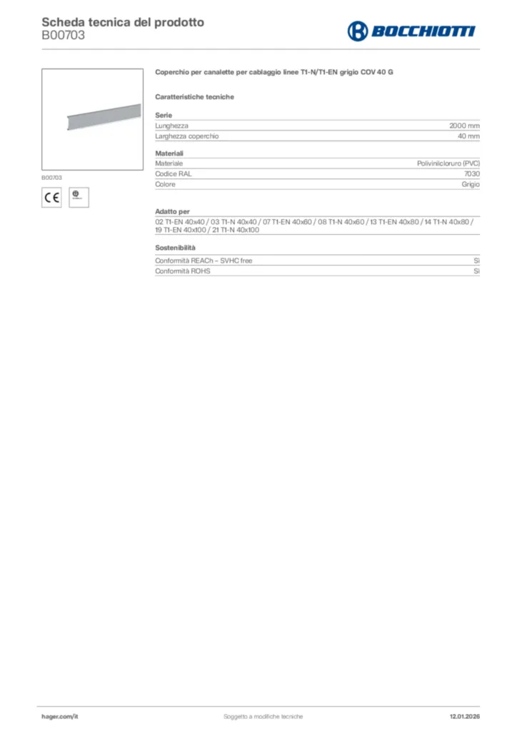 Immagine Bocchiotti Scheda tecnica del prodotto B00703 | Hager Italia