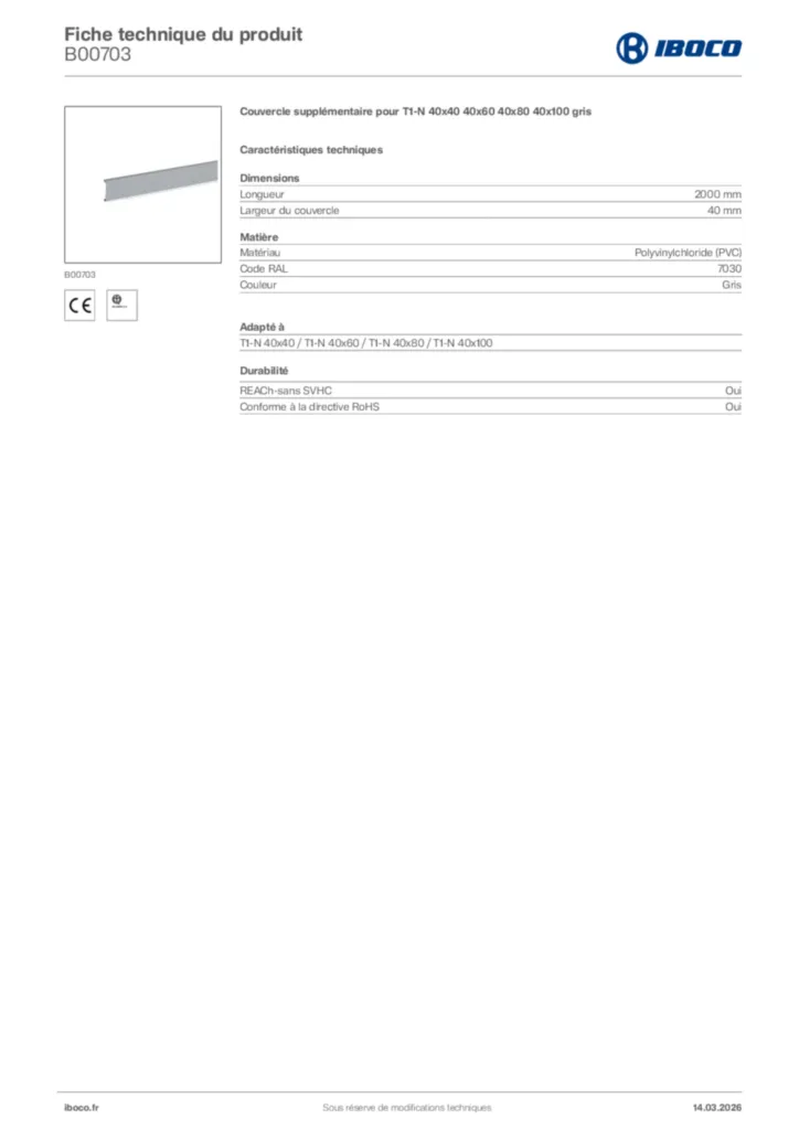 Image Iboco Fiche technique du produit B00703 | Hager France