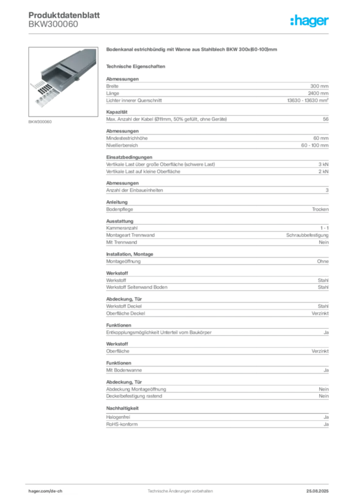 Bild Hager Produktdatenblatt BKW300060 | Hager Schweiz