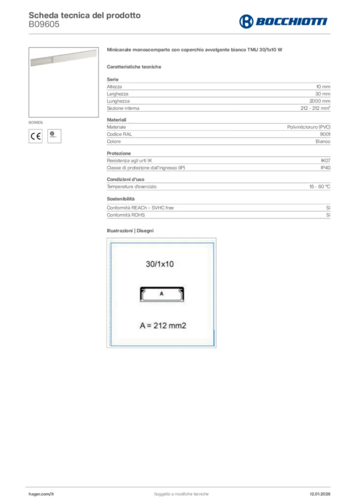 Immagine Bocchiotti Scheda tecnica del prodotto B09605 | Hager Italia