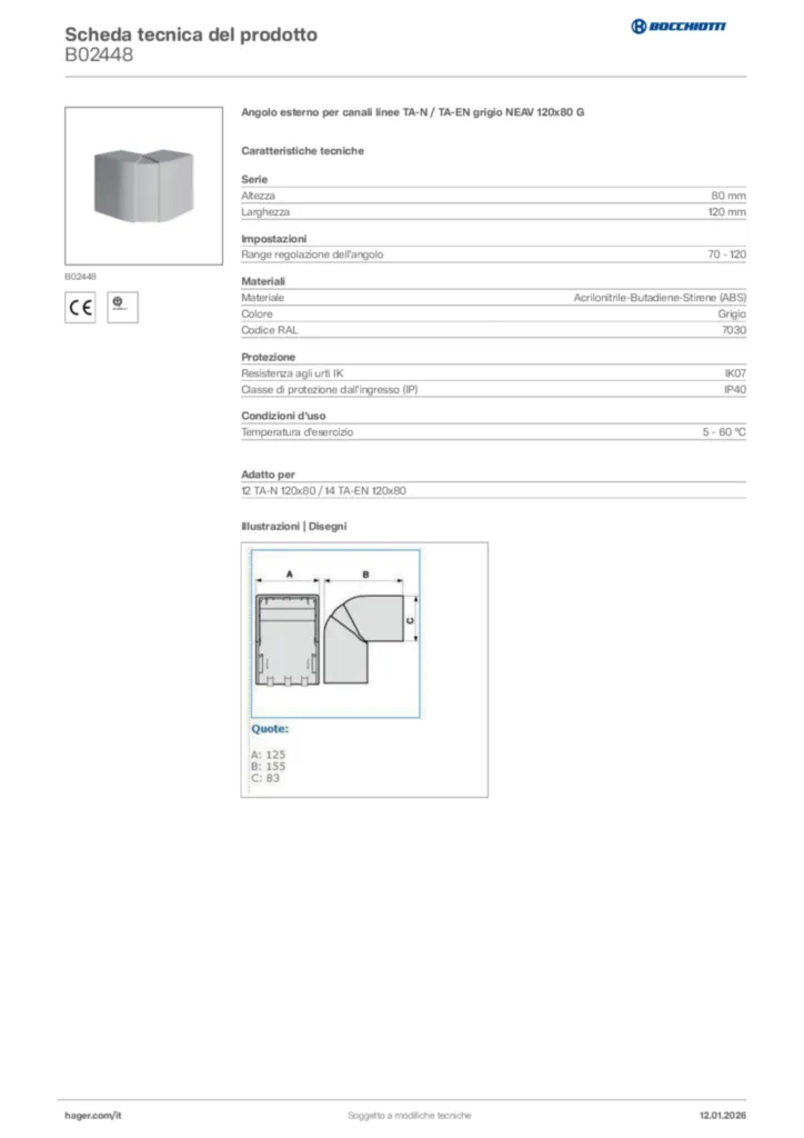 Immagine Bocchiotti Scheda tecnica del prodotto B02448 | Hager Italia