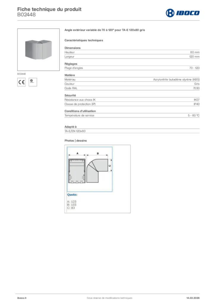 Image Iboco Fiche technique du produit B02448 | Hager France