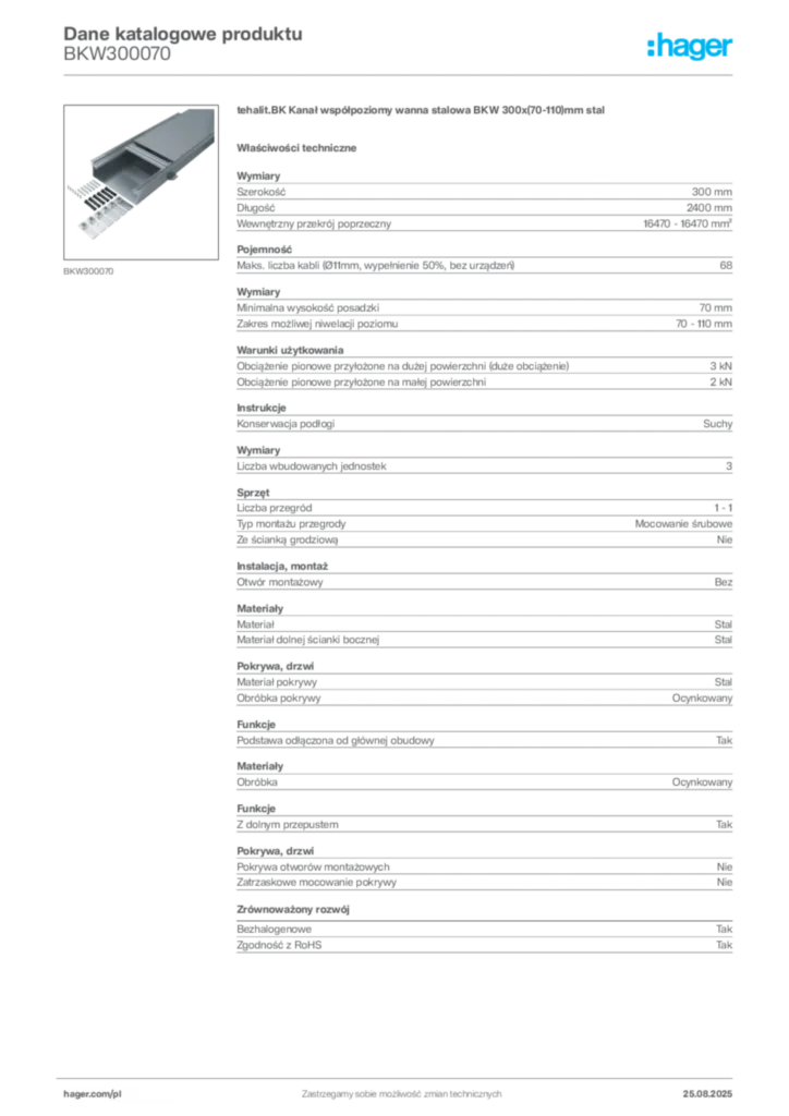 Zdjęcie Hager Dane katalogowe produktu BKW300070 | Hager Polska