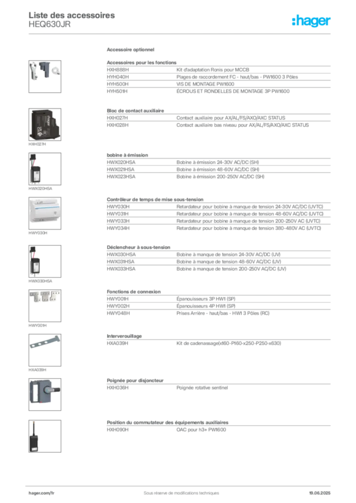 Image Hager Fiche technique du produit HEQ630JR | Hager France