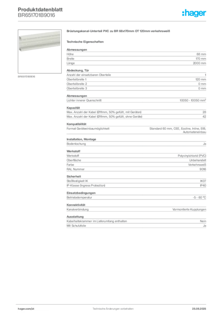 Bild Hager Produktdatenblatt BR651701B9016 | Hager Deutschland