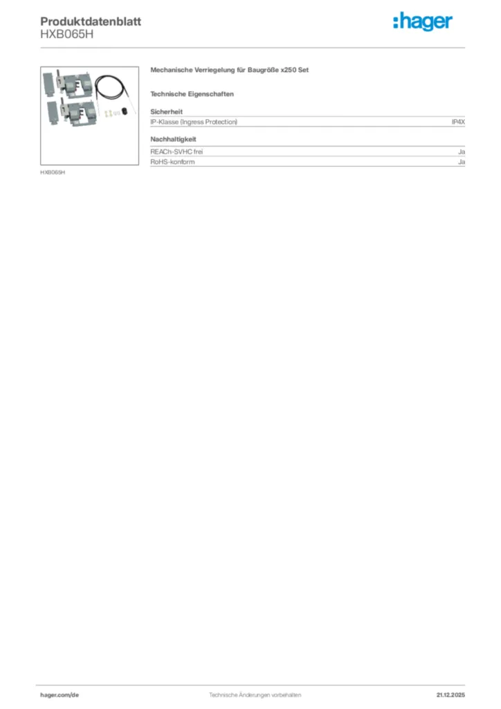 Bild Hager Produktdatenblatt HXB065H | Hager Deutschland