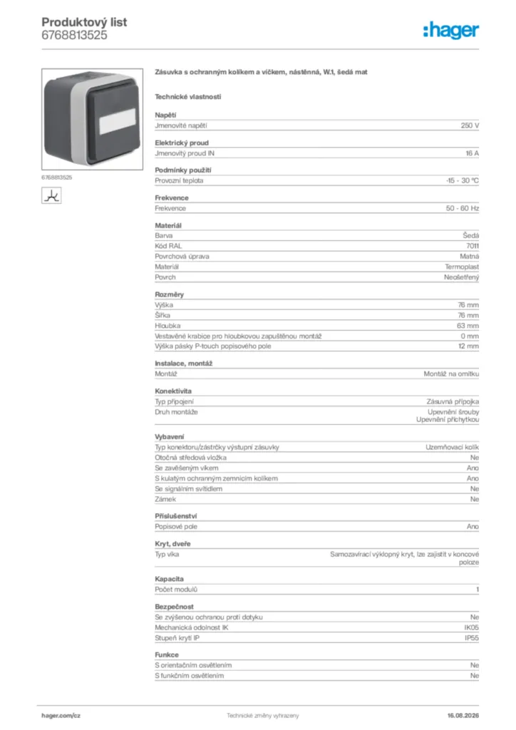 Obrázek Hager Generováno - Datový list produktu 6768813525 | Hager