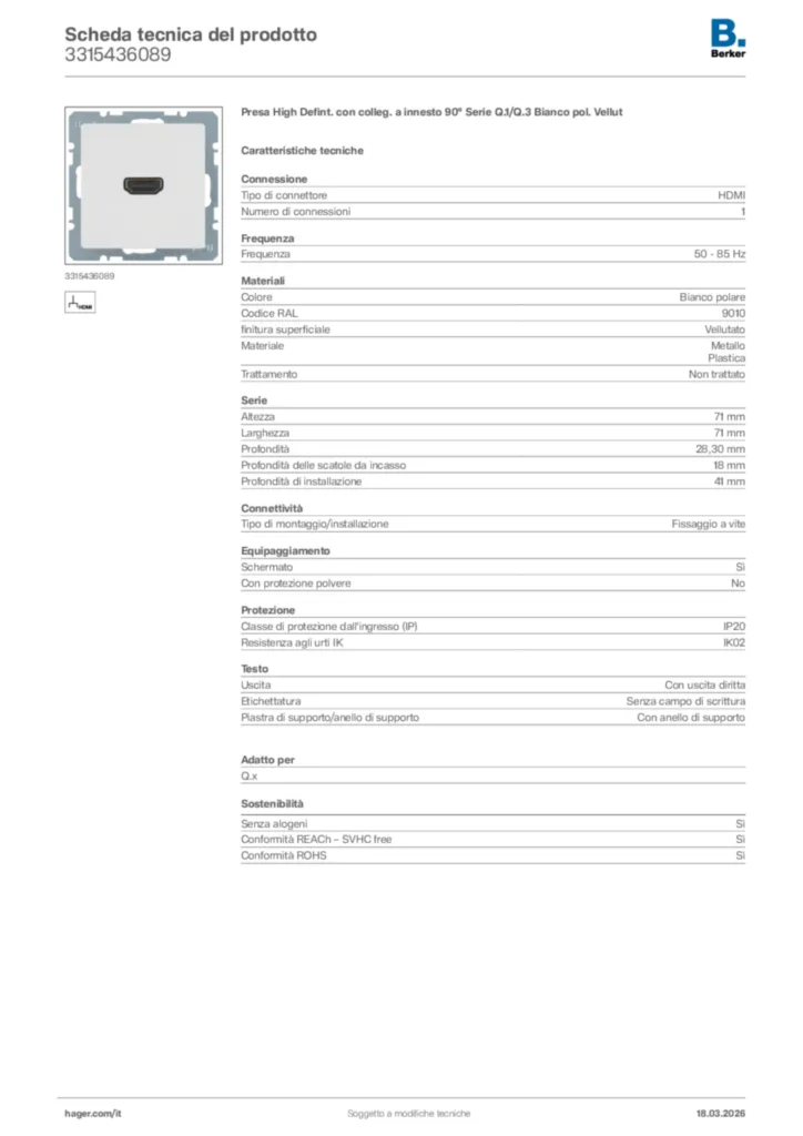 Immagine Berker Scheda tecnica del prodotto 3315436089 | Hager Italia