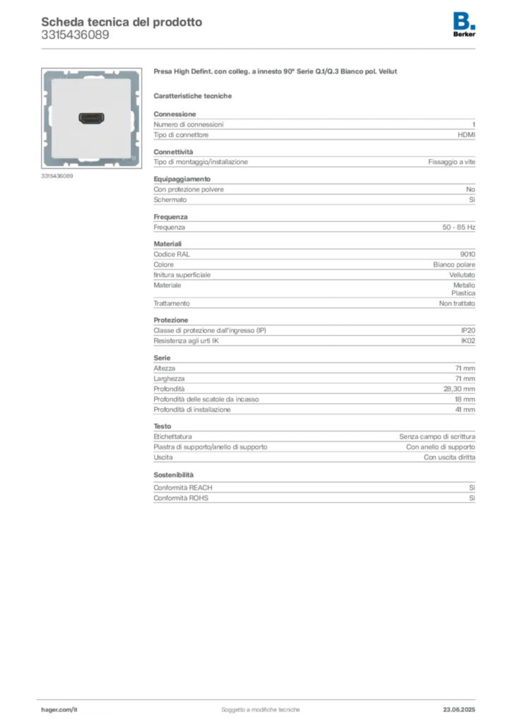 Immagine Berker Scheda tecnica del prodotto 3315436089 | Hager Italia