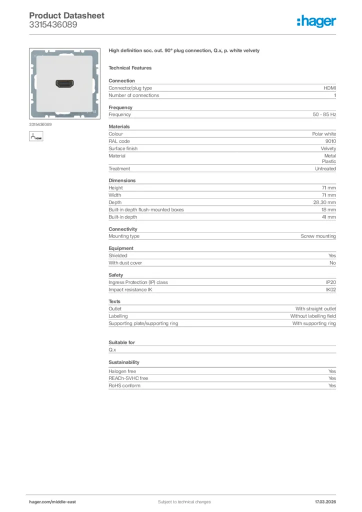 Image Hager Product data sheet 3315436089  | Hager