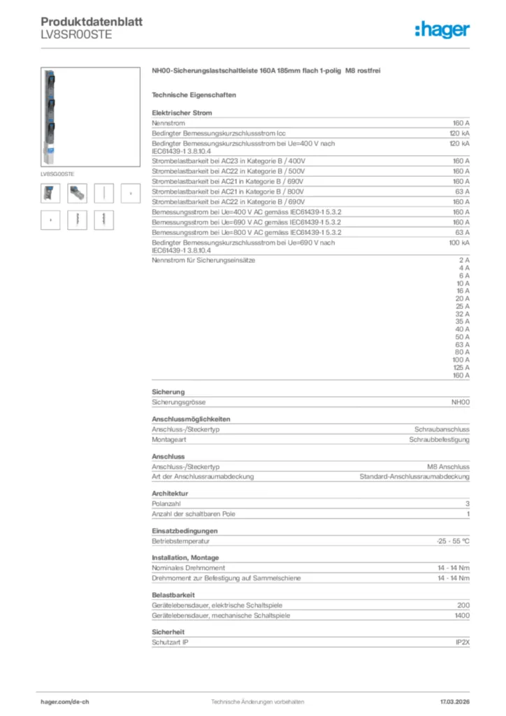 Bild Hager Produktdatenblatt LV8SR00STE | Hager Schweiz