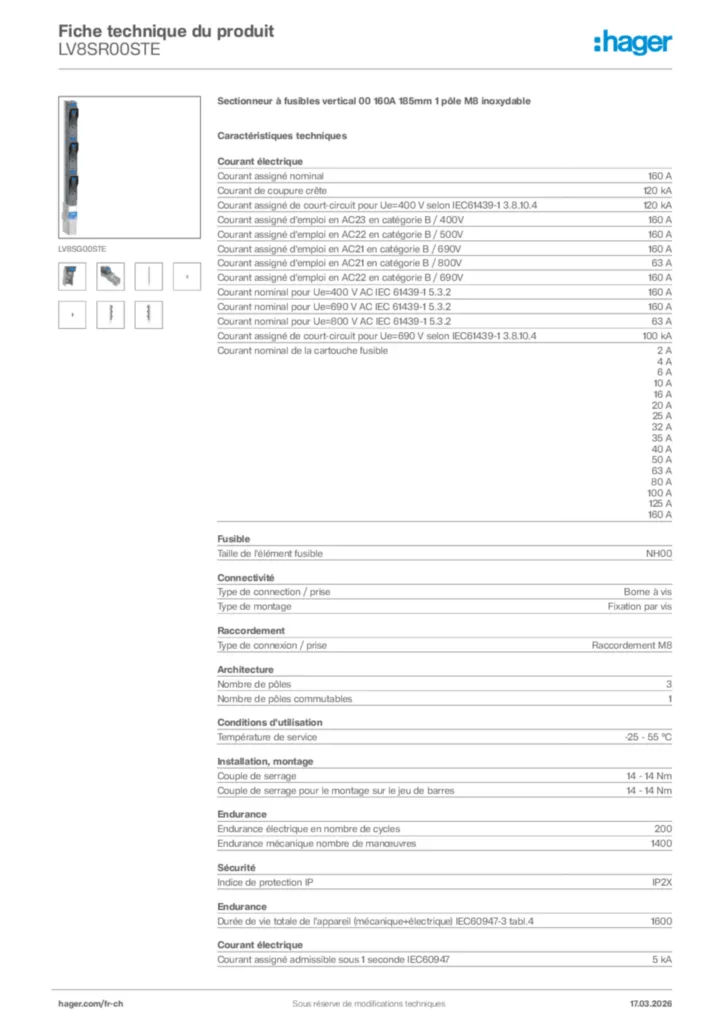 Image Hager Fiche technique du produit LV8SR00STE | Hager Suisse