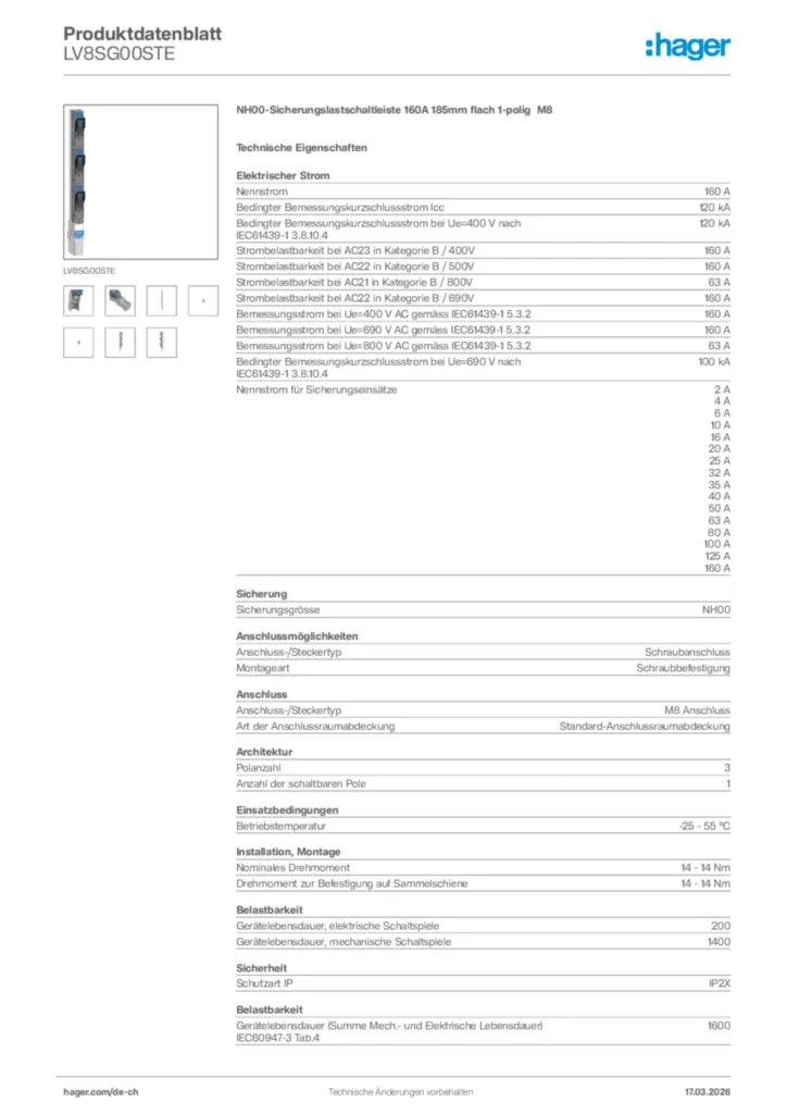 Bild Hager Produktdatenblatt LV8SG00STE | Hager Schweiz