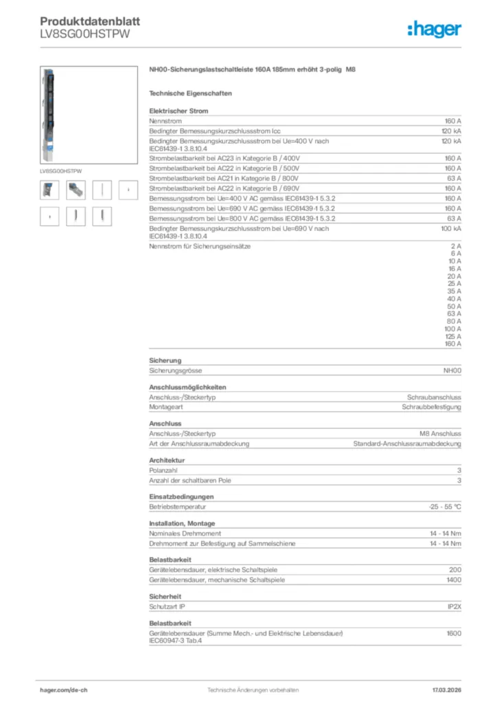 Bild Hager Produktdatenblatt LV8SG00HSTPW | Hager Schweiz