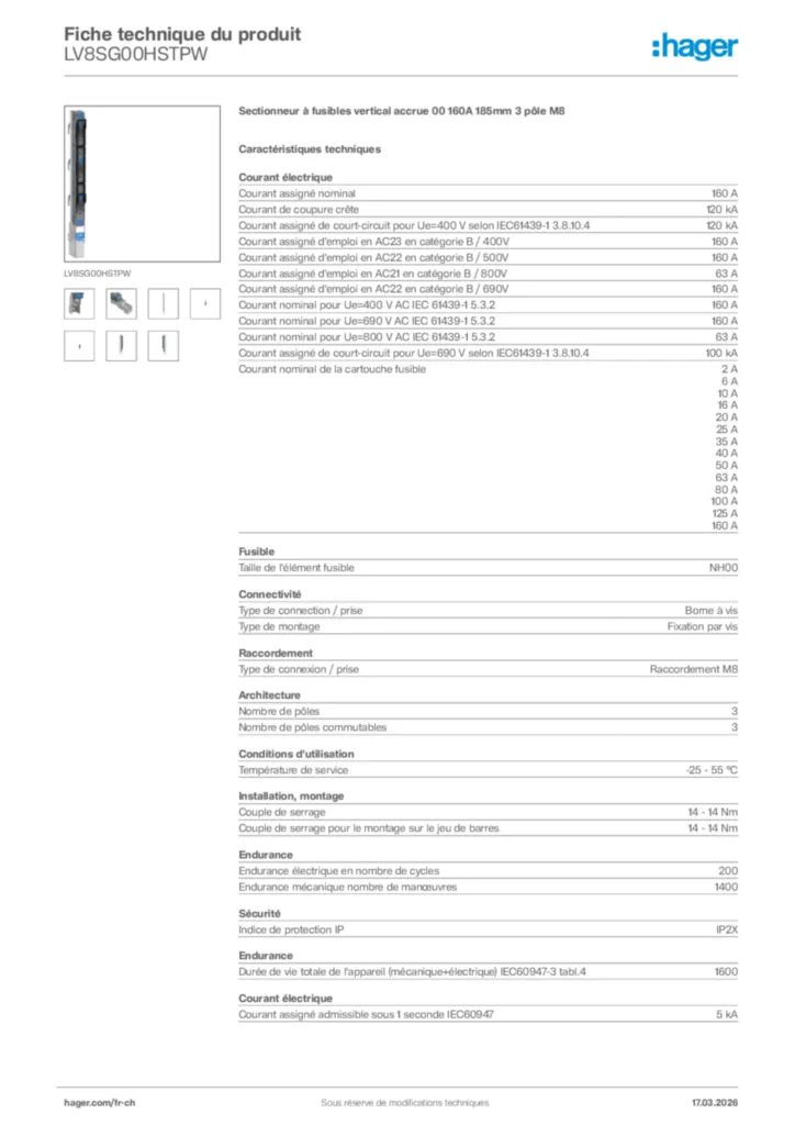 Image Hager Fiche technique du produit LV8SG00HSTPW | Hager Suisse