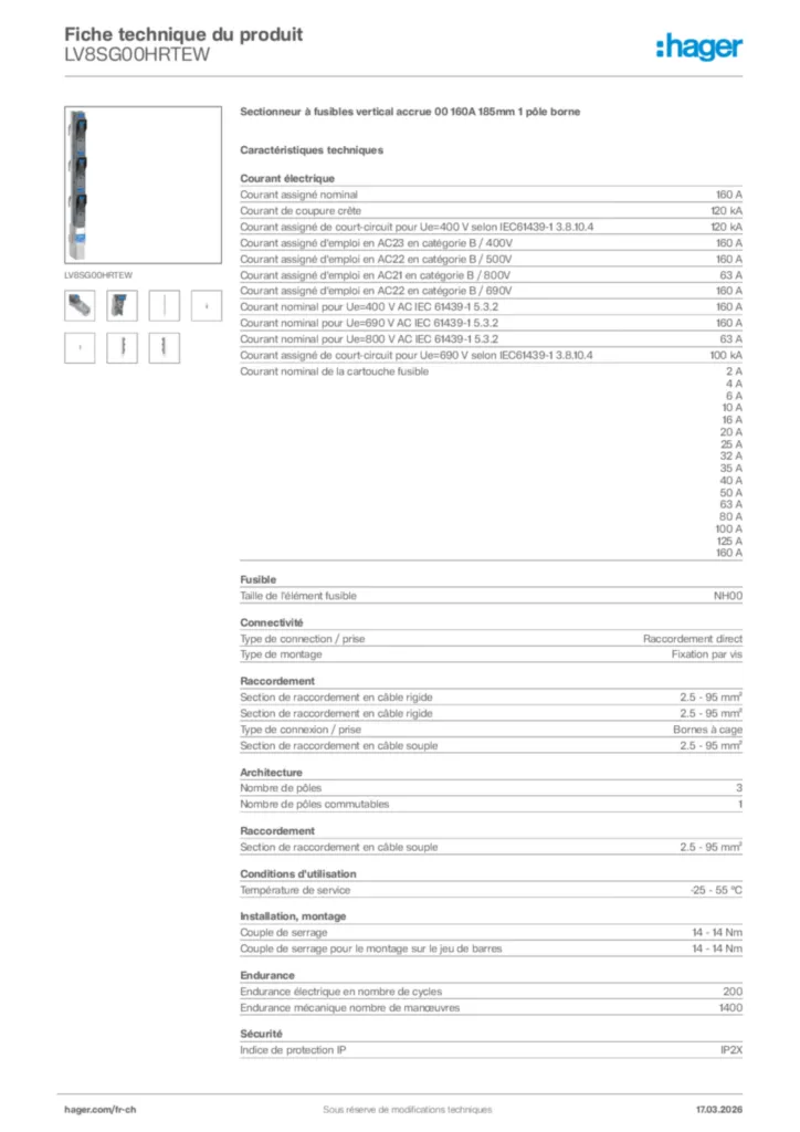 Image Hager Fiche technique du produit LV8SG00HRTEW | Hager Suisse