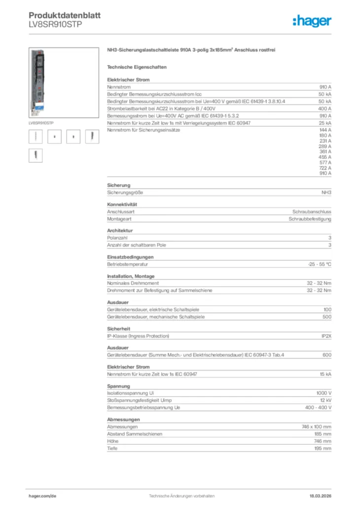 Bild Hager Produktdatenblatt LV8SR910STP | Hager Deutschland