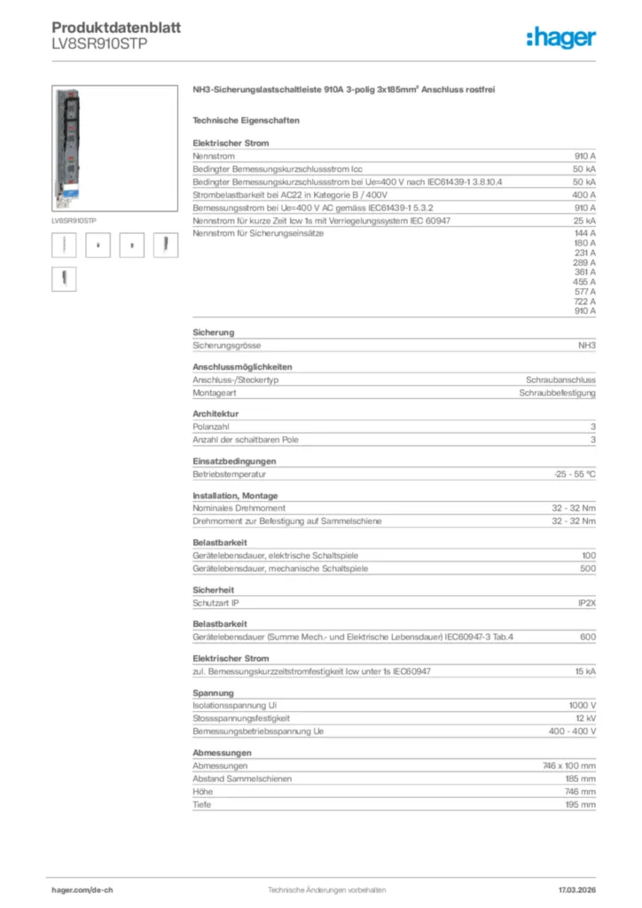 Bild Hager Produktdatenblatt LV8SR910STP | Hager Schweiz