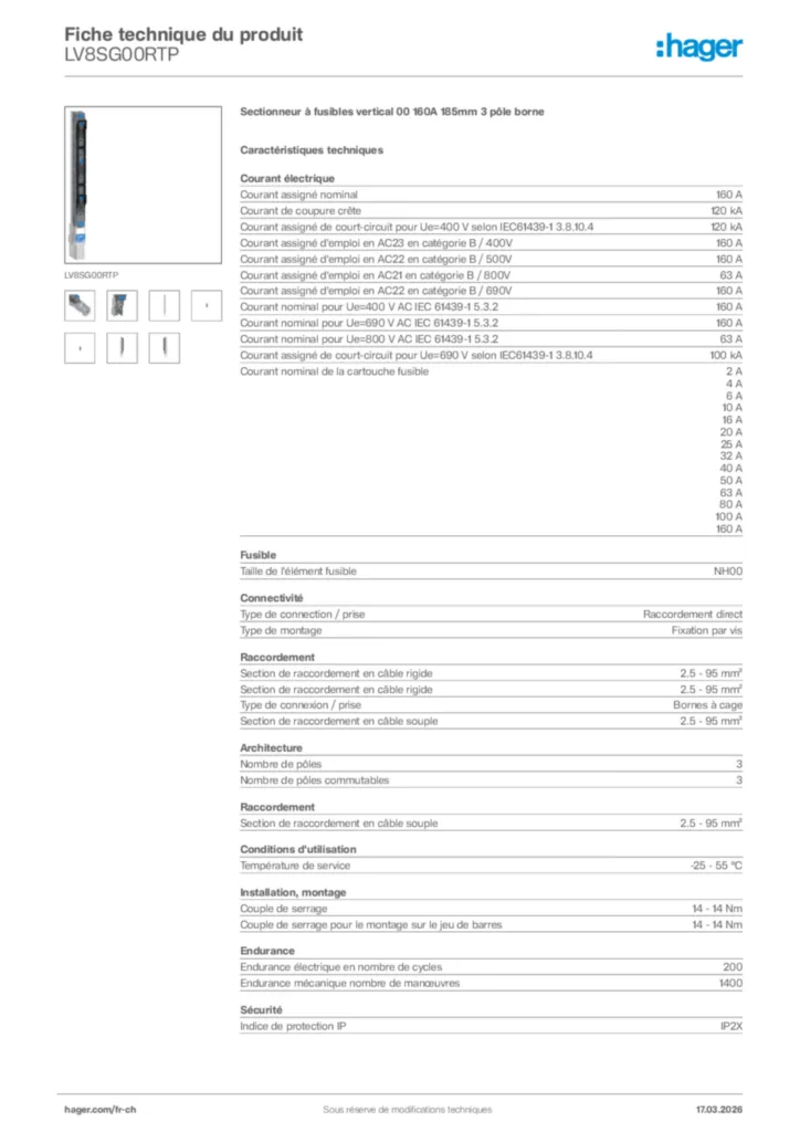 Image Hager Fiche technique du produit LV8SG00RTP | Hager Suisse