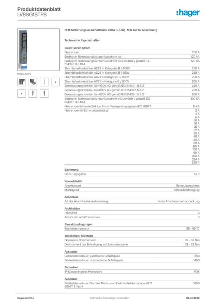 Bild Hager Produktdatenblatt LV8SG1STPS | Hager Deutschland