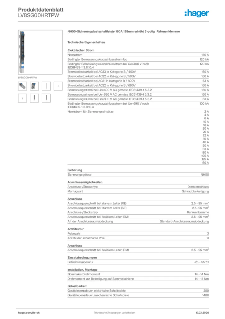 Bild Hager Produktdatenblatt LV8SG00HRTPW | Hager Schweiz