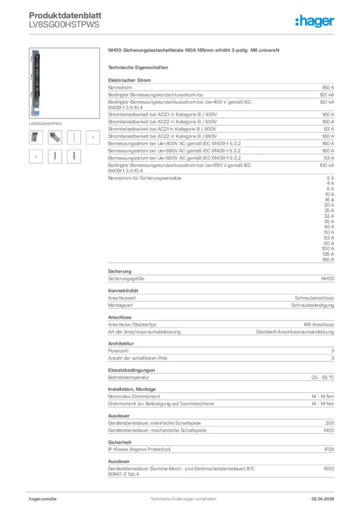 Bild Hager Produktdatenblatt LV8SG00HSTPWS | Hager Deutschland