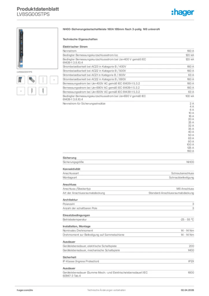 Bild Hager Produktdatenblatt LV8SG00STPS | Hager Deutschland