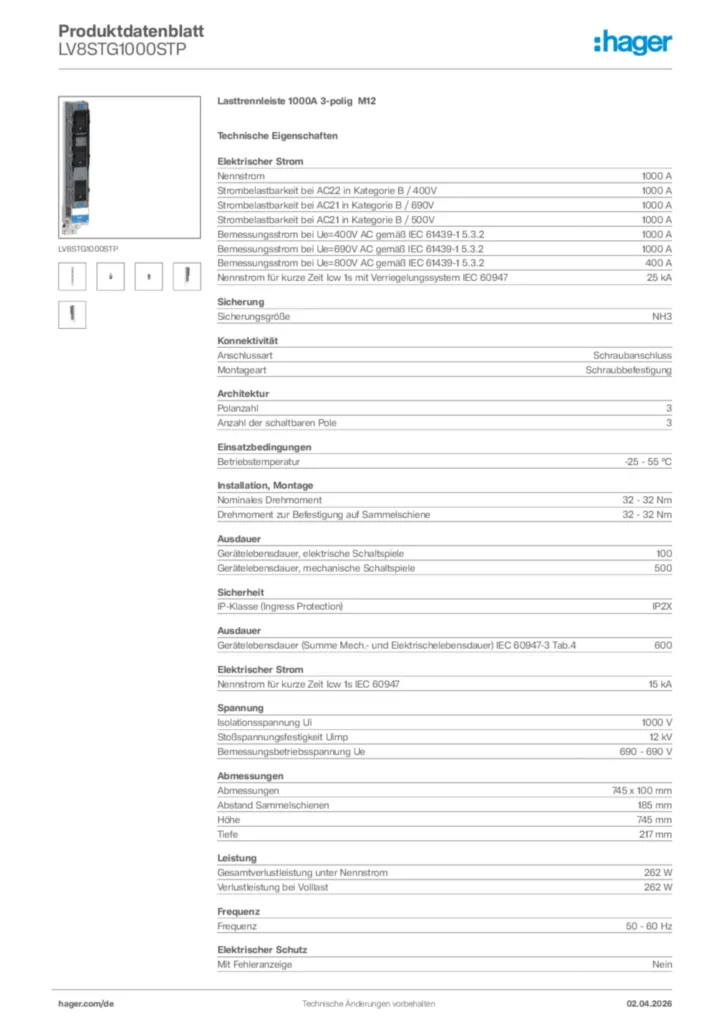 Bild Hager Produktdatenblatt LV8STG1000STP | Hager Deutschland