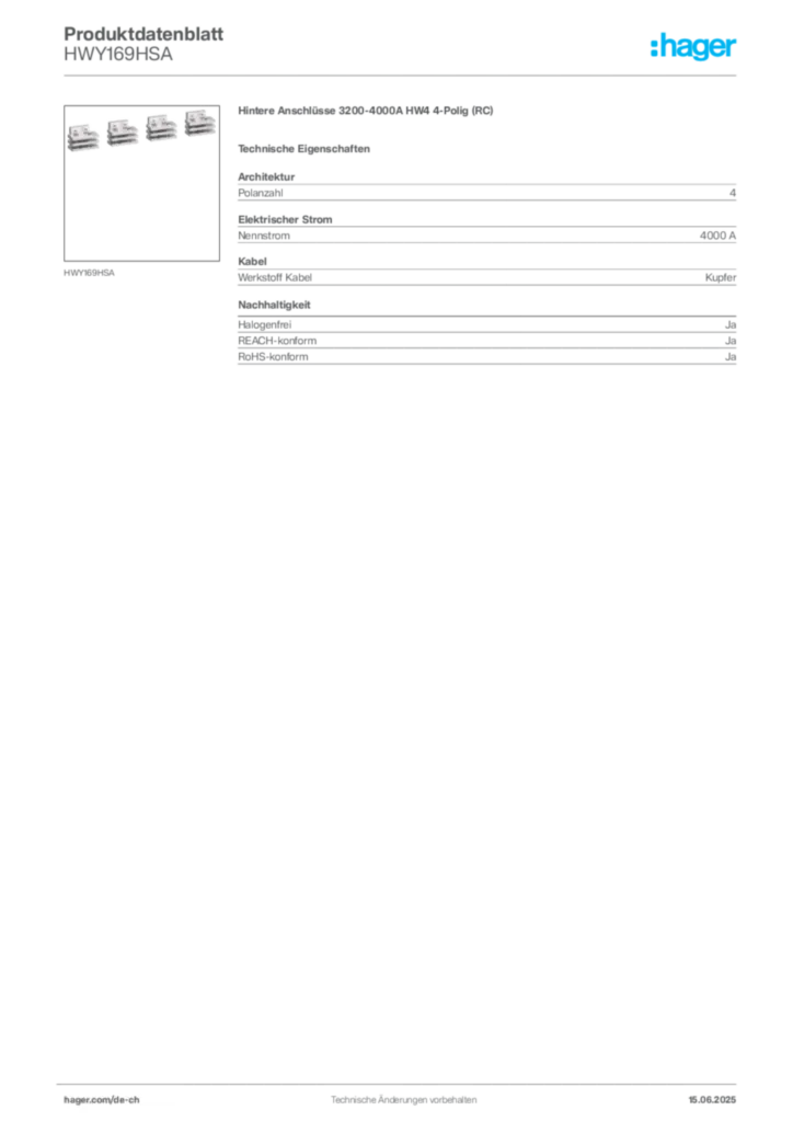 Bild Hager Produktdatenblatt HWY169HSA | Hager Schweiz