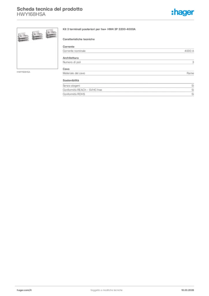 Immagine Hager Scheda tecnica del prodotto HWY168HSA | Hager Italia