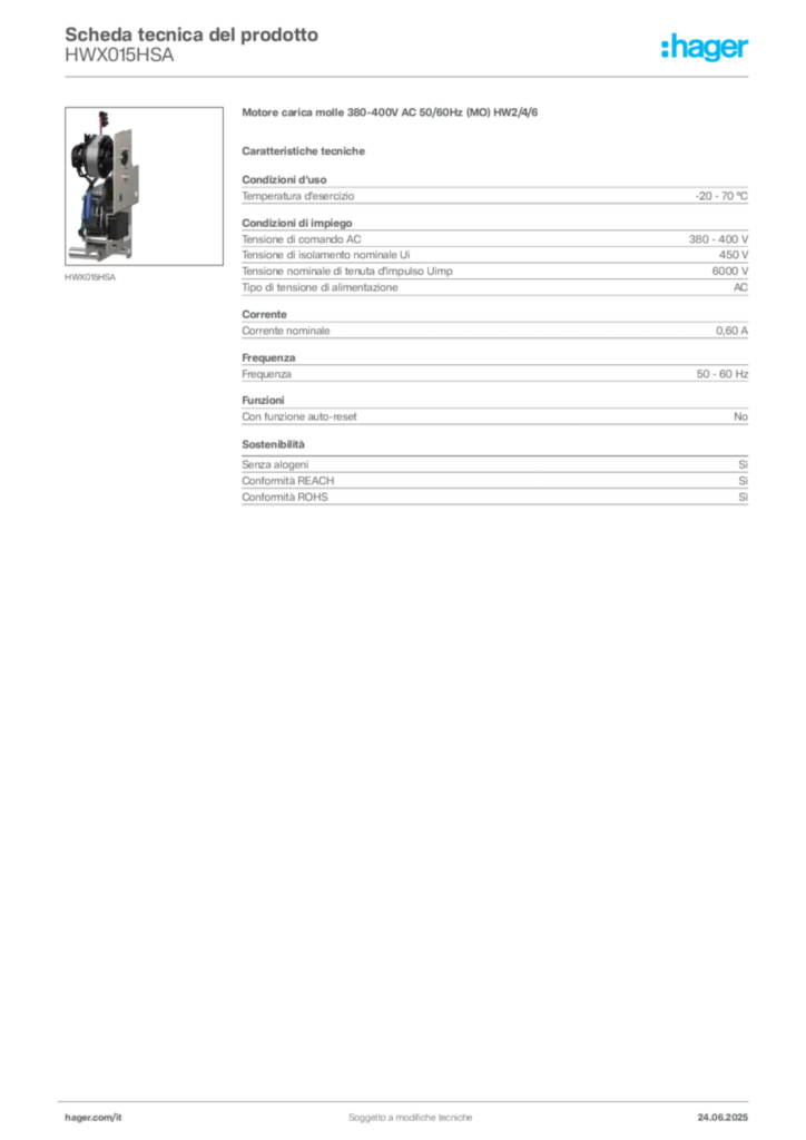 Immagine Hager Scheda tecnica del prodotto HWX015HSA | Hager Italia