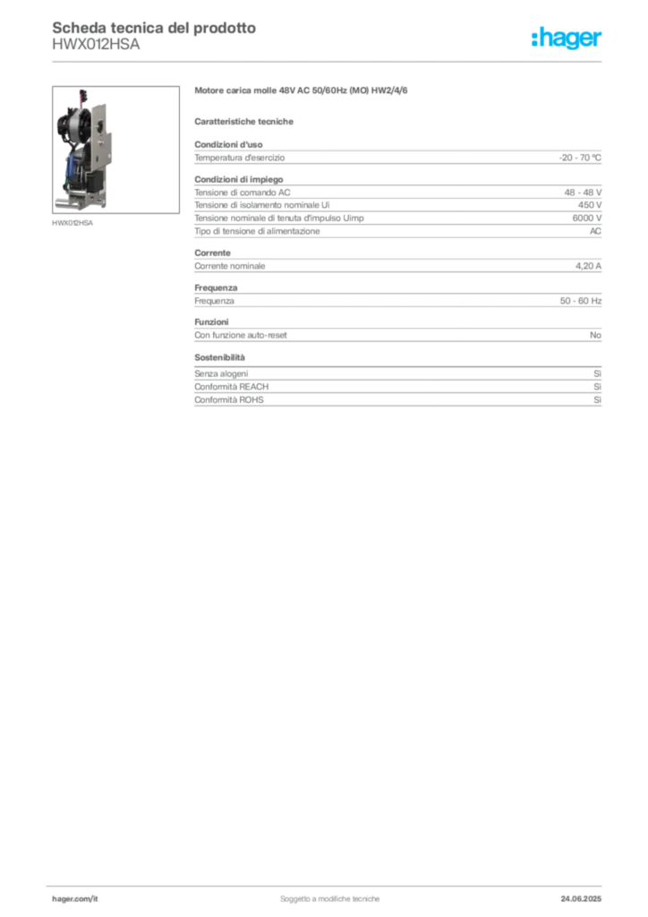 Immagine Hager Scheda tecnica del prodotto HWX012HSA | Hager Italia