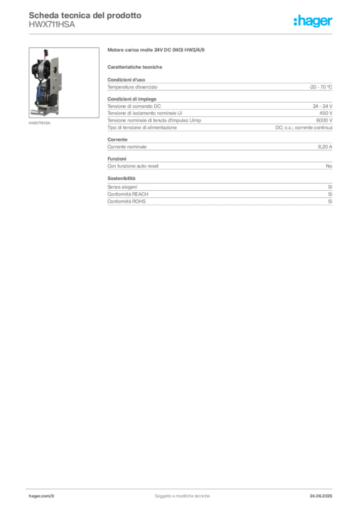 Immagine Hager Scheda tecnica del prodotto HWX711HSA | Hager Italia