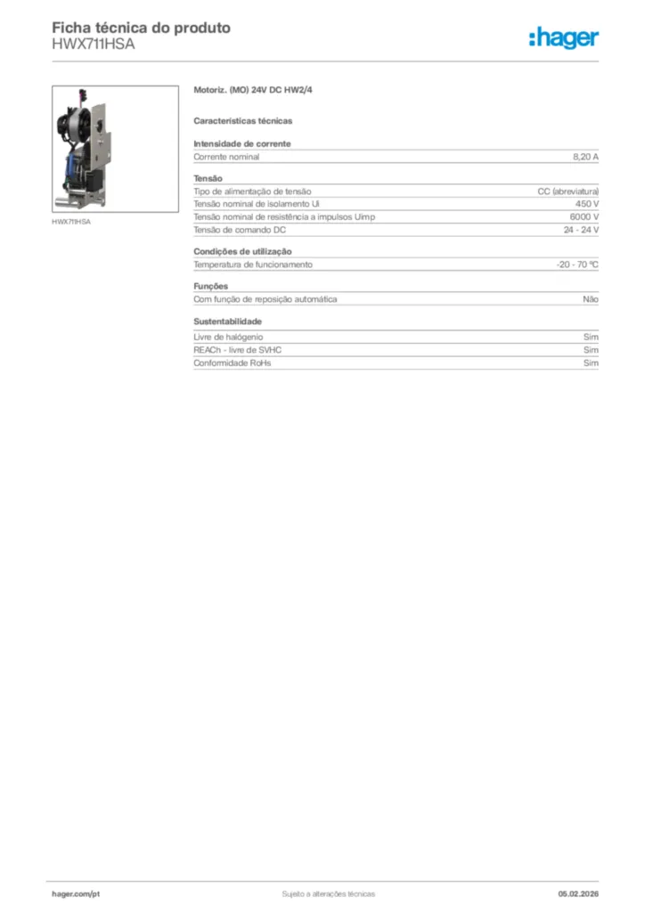Imagem Hager Ficha técnica do produto HWX711HSA | Hager Portugal