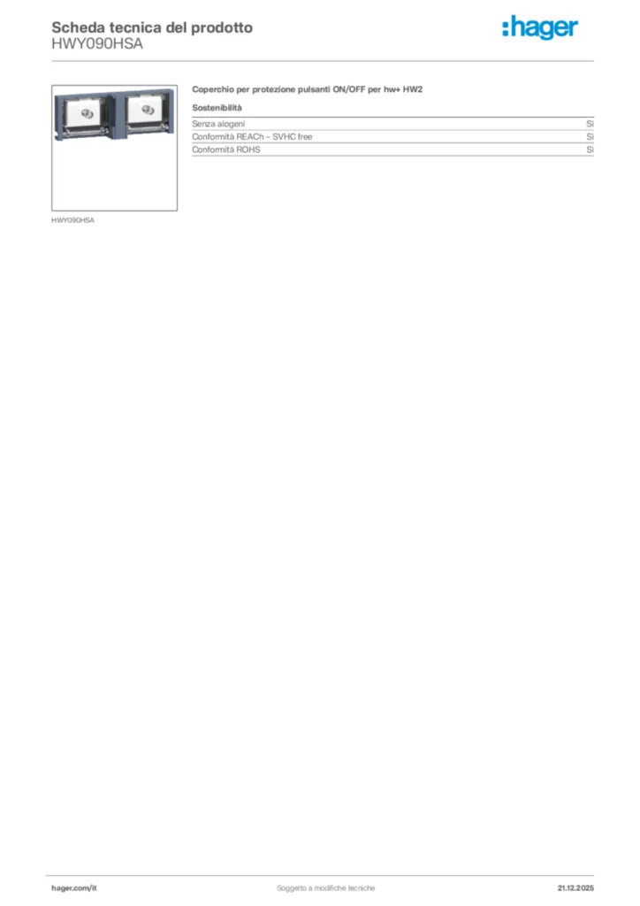 Immagine Hager Scheda tecnica del prodotto HWY090HSA | Hager Italia
