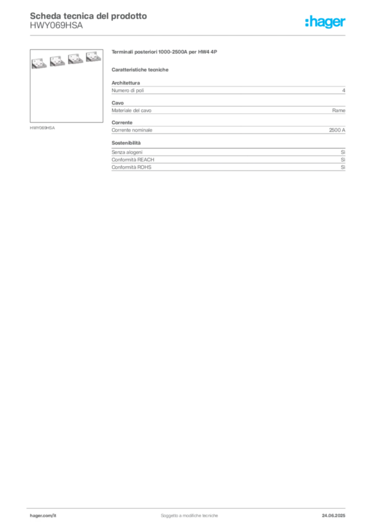 Immagine Hager Scheda tecnica del prodotto HWY069HSA | Hager Italia