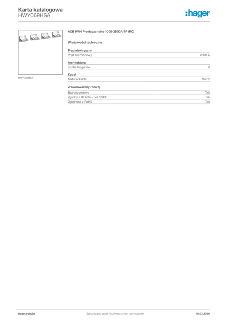 Zdjęcie Hager Karta katalogowa HWY069HSA | Hager Polska