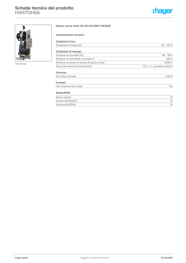 Immagine Hager Scheda tecnica del prodotto HWX712HSA | Hager Italia
