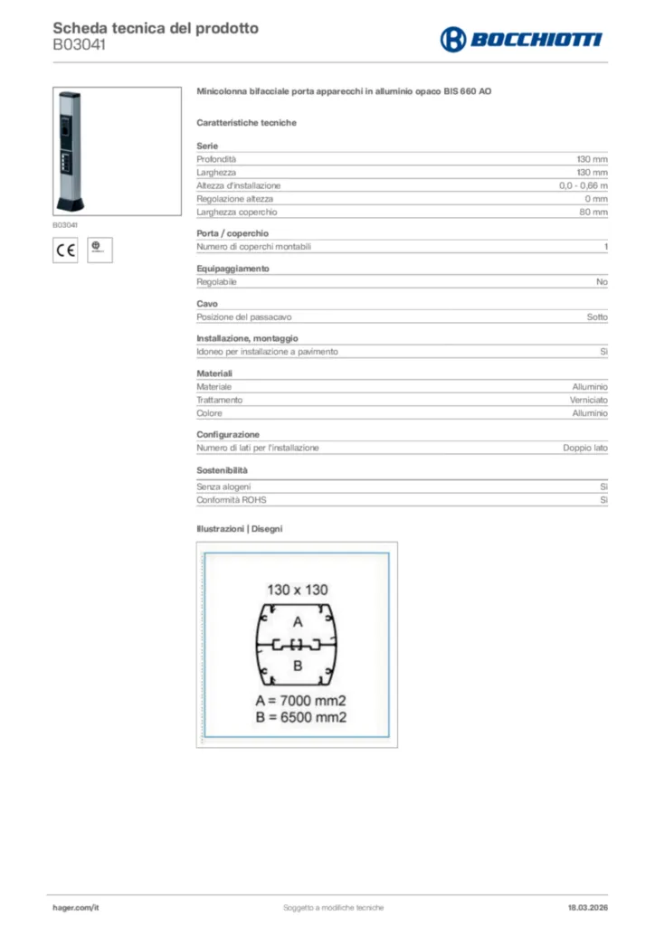 Immagine Bocchiotti Scheda tecnica del prodotto B03041 | Hager Italia